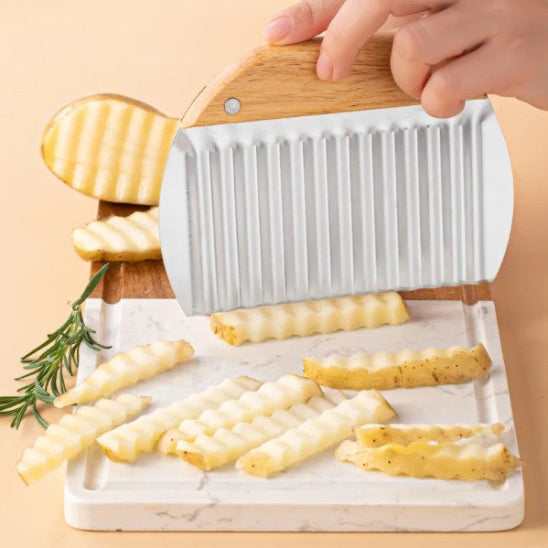 coupe frite manuel en bois lame ondulée