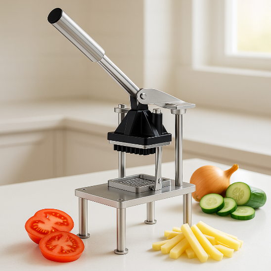 coupe frite manuel pose sur une cuisine