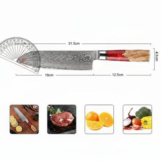 couteau santoku avec lame en acier damas