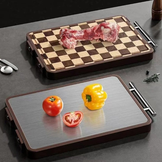 planche à découper damier bois et acier