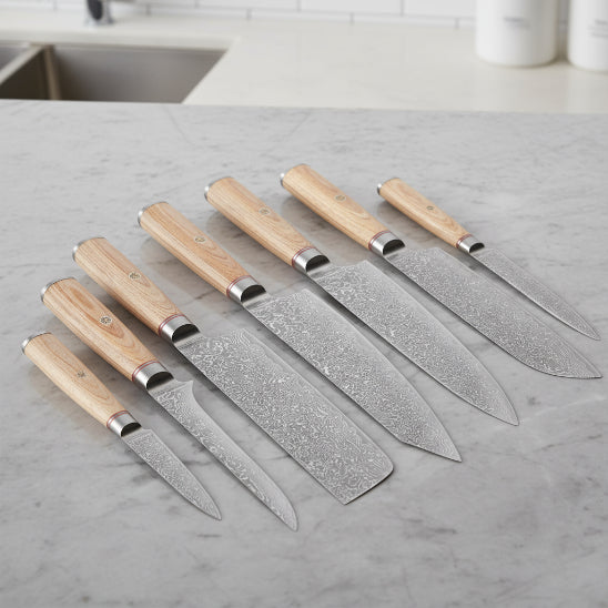 set couteaux de cuisine en damas forgé bois
