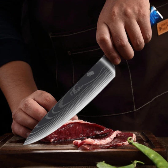 set de couteaux de cuisine bleu tranche viande