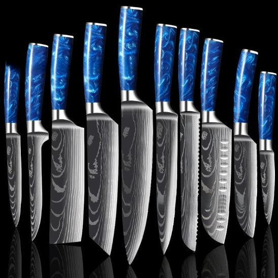 set de couteaux de cuisine bleu