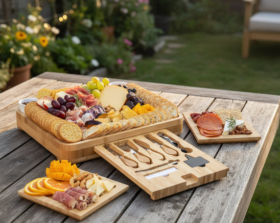Plateau charcuterie fromage en extérieur