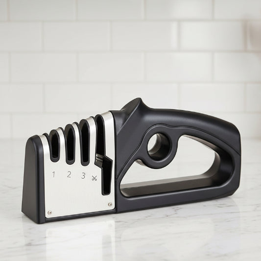 affuteur couteau noir et gris métallique