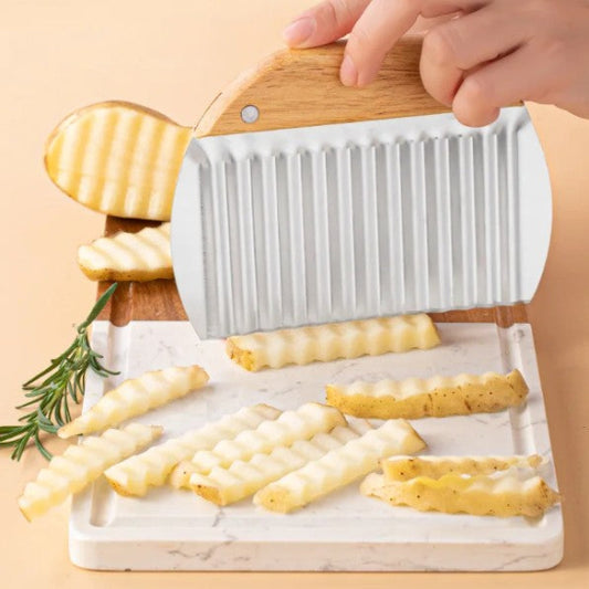coupe frite manuel en bois lame ondulée