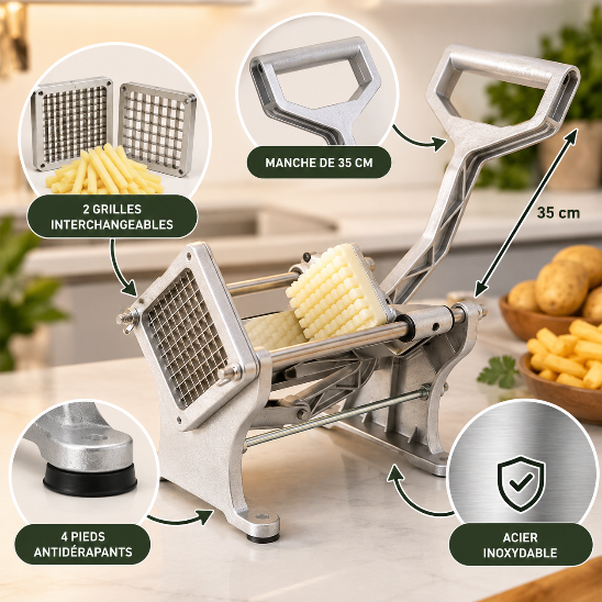 Coupe frite professionnel Frit'Force avec 2 grilles interchangeables, manche de 35 cm, acier inoxydable et pieds antidérapants