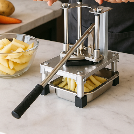 coupe frite professionnel sur plan de travail en marbre