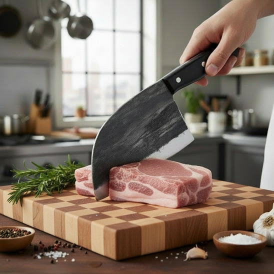 couperet de boucher découpe de cote de porc