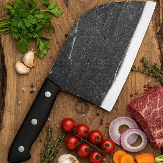 couperet de boucher présenté aliment