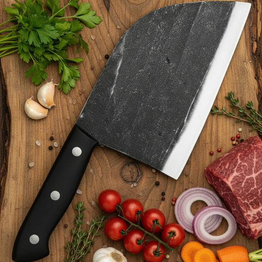 couperet de boucher présenté aliment