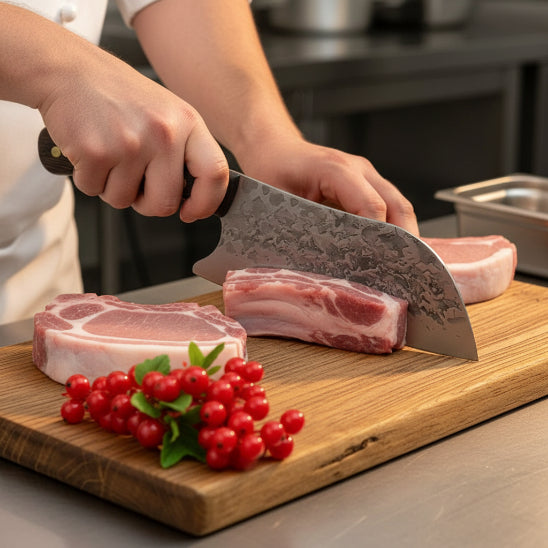 couperet de cuisine coupe sur planche bois