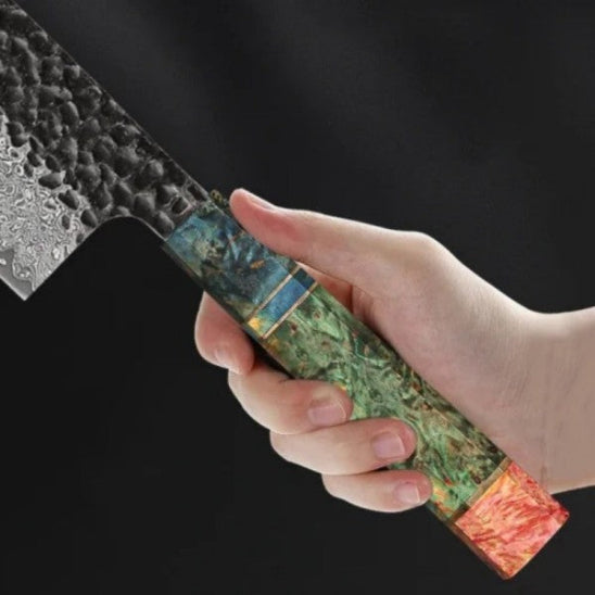 couteau de cuisine japonais style damas manche esthétique