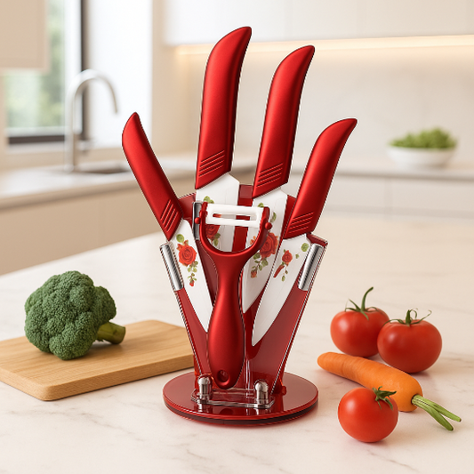 couteau en céramique rouge et blanc