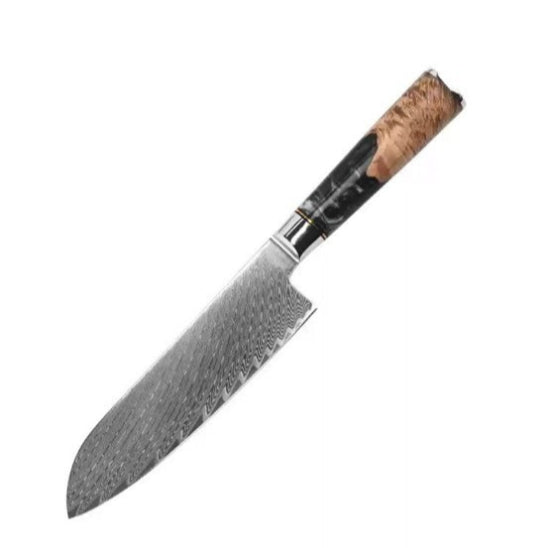 couteau santoku avec lame en acier damas manche noir