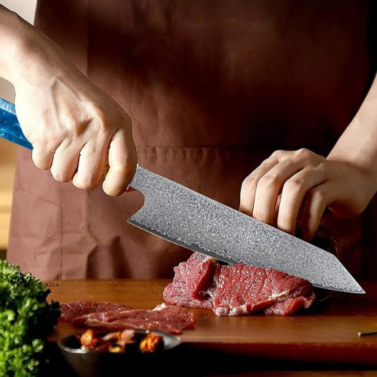 couteau santoku bleu