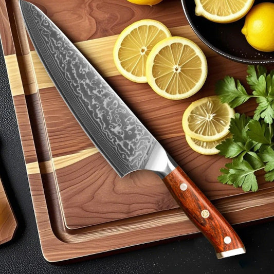 couteau santoku en acier damas