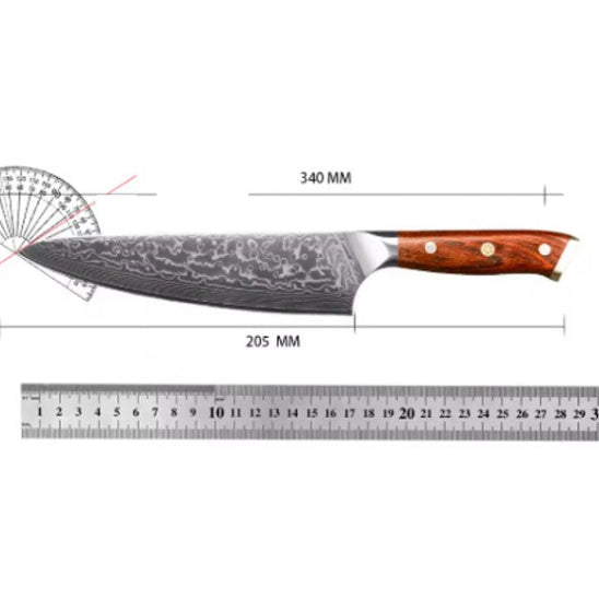 couteau santoku en damas manche bois