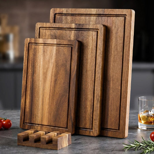 t de 3 planches à découper en bois acacia avec support