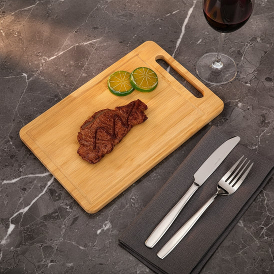 planche à découper bambou steak citron