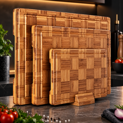 planche à découper bois motif damier cuisine