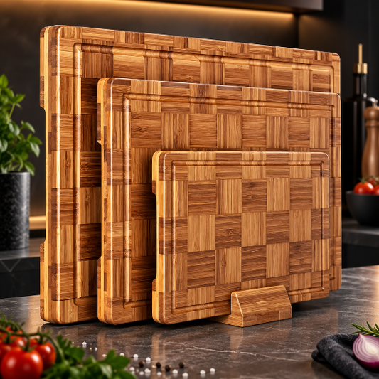 planche à découper bois motif damier cuisine