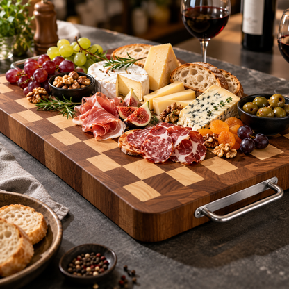 planche à découper damier bois plateau charcuterie fromage