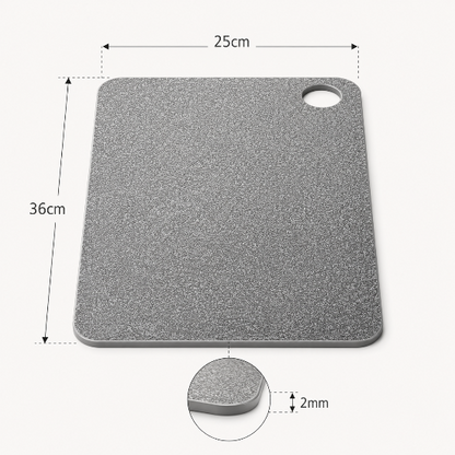 Schéma des dimensions d’une planche à découper en titane de 36 x 25 cm avec une épaisseur ultra fine de 2 mm