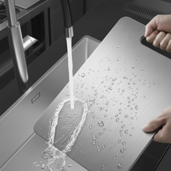 planche à découper en titane rincage eau