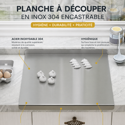 planche à découper encastrable en inox 304 avec rebords
