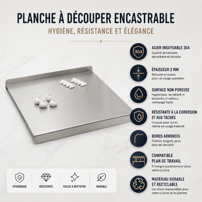 planche à découper encastrable inox 304 caractéristiques hygiène résistance plan de travail cuisine