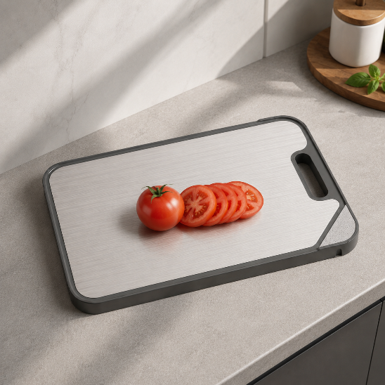 Planche à découper inox 304 recto verso hygiénique avec surface antibactérienne idéale pour la préparation des légumes
