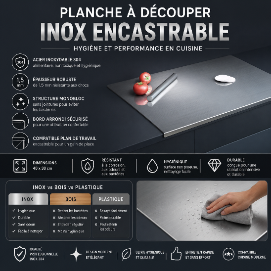 planche à découper inox encastrable hygiène maximale