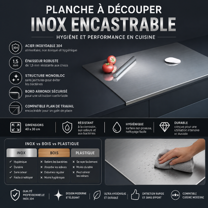 planche à découper inox encastrable hygiène maximale