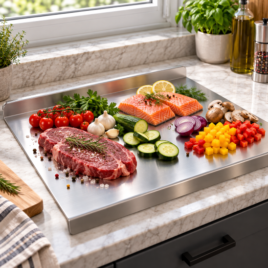 planche à découper inox plan de travail viande poisson légumes