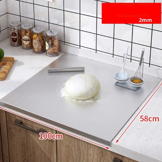 planche à découper sur plan de travail en inox 100x58x2