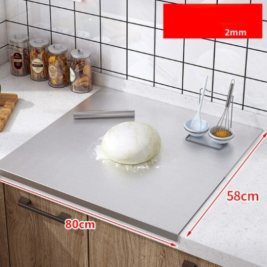 planche à découper sur plan de travail en inox 80x58x2