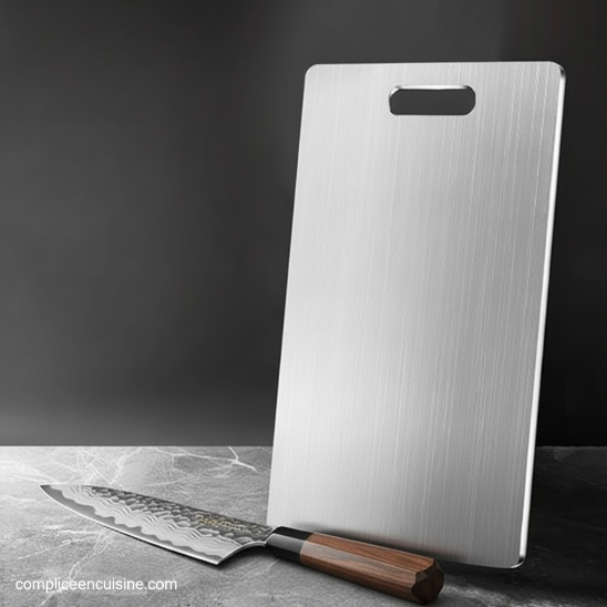 planche à découper en titane couteau japonais damas