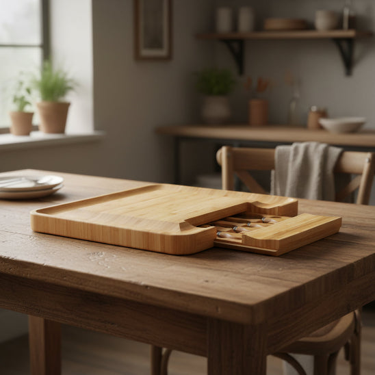 planche à fromage bois tiroir 4 ustensiles