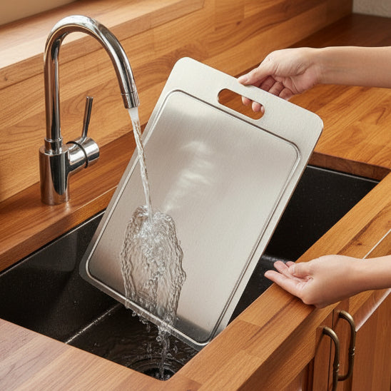 planche inox en acier inoxydable 304 dans cuisine originale