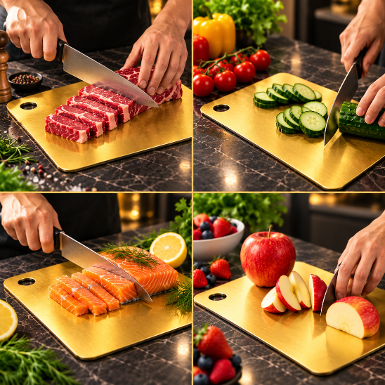 planche-a-decouper-inox-doree-planx-aurum-viande-poisson-legumes-fruits