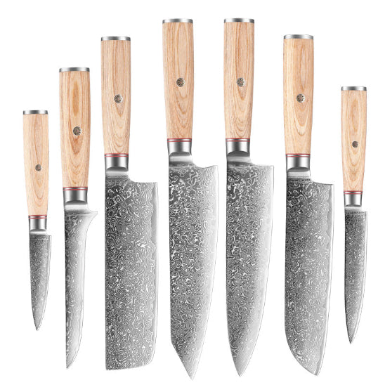 set couteaux de cuisine en damas forgé bois