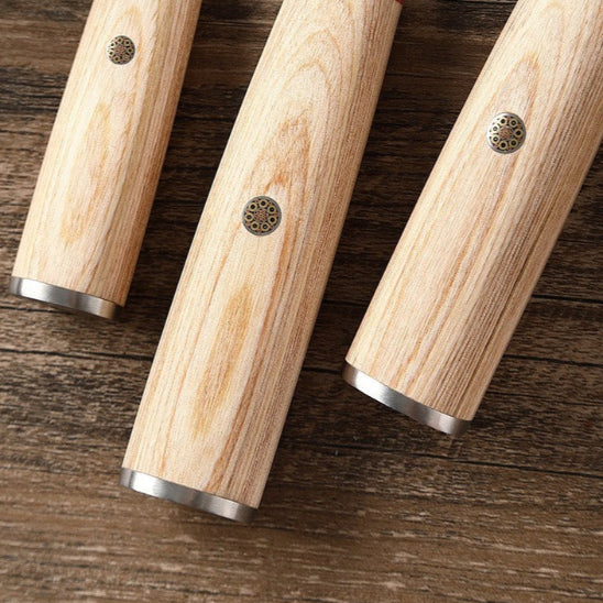 set couteaux de cuisine manche en bois blanc