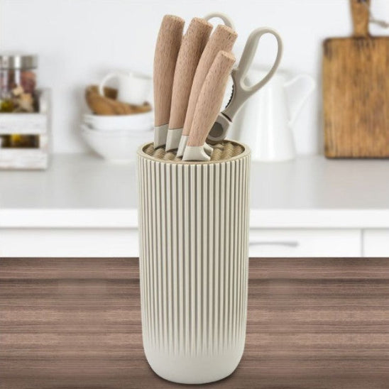 set de couteau de cuisine avec rangement beige