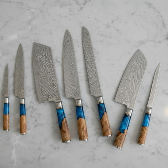 set de couteaux de cuisine bleu ensemble