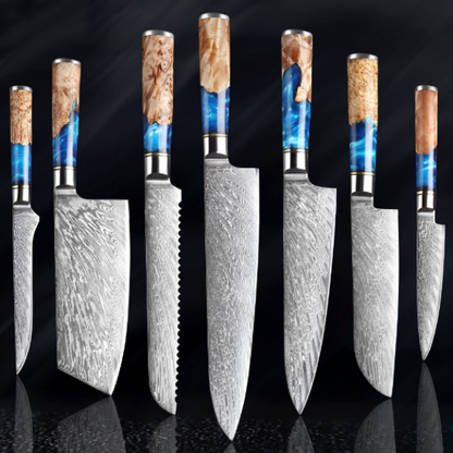 set de couteaux de cuisine bleu et sable