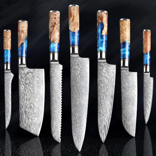 set de couteaux de cuisine bleu et sable