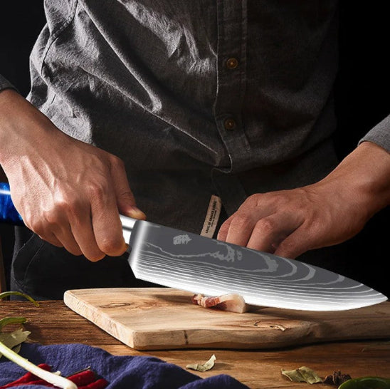 set de couteaux de cuisine bleu tranche lardons