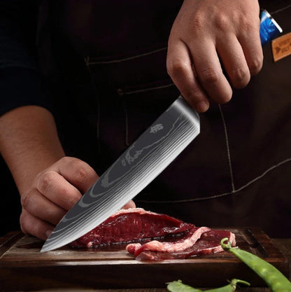 set de couteaux de cuisine bleu tranche viande 