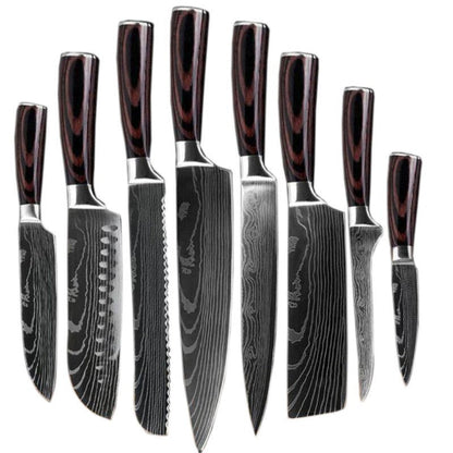 set de couteaux de cuisine complet en damas marron